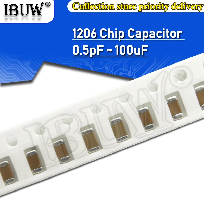 100 stücke 1206 SMD Chip Multilayer Keramik Kondensator 0,5 pF - 100uF 10pF 100pF 1nF 10nF 15nF 100nF 0,1 uF 1uF 2,2 uF 4,7 uF 10uF 47uF Image