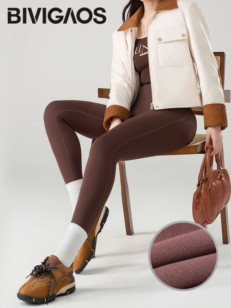 BIVIGAOS Herbst Winter 3D Butt Haifischhaut Warme Yoga Leggings Damen Stretch Slim Gebürstetes Licht Fleece Fitness Sport Leggings Image