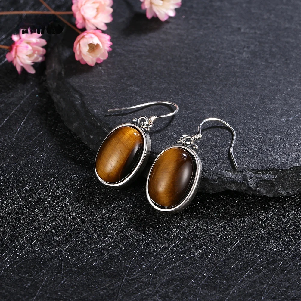S925 Silber Ohrringe 10*14MM Große Oval Natürliche Tigerauge Labradorit Elegante Einfache Anhänger Verlobungsgeschenk Schmuck