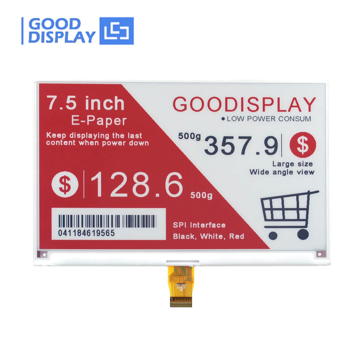 7,5 Zoll Rotes Dreifarbiges Elektronisches Papier-Display 1,3s Teilaktualisierung von Schwarz-Weiß-Teilen E-Ink Bildschirm, GDEY075Z08 Image