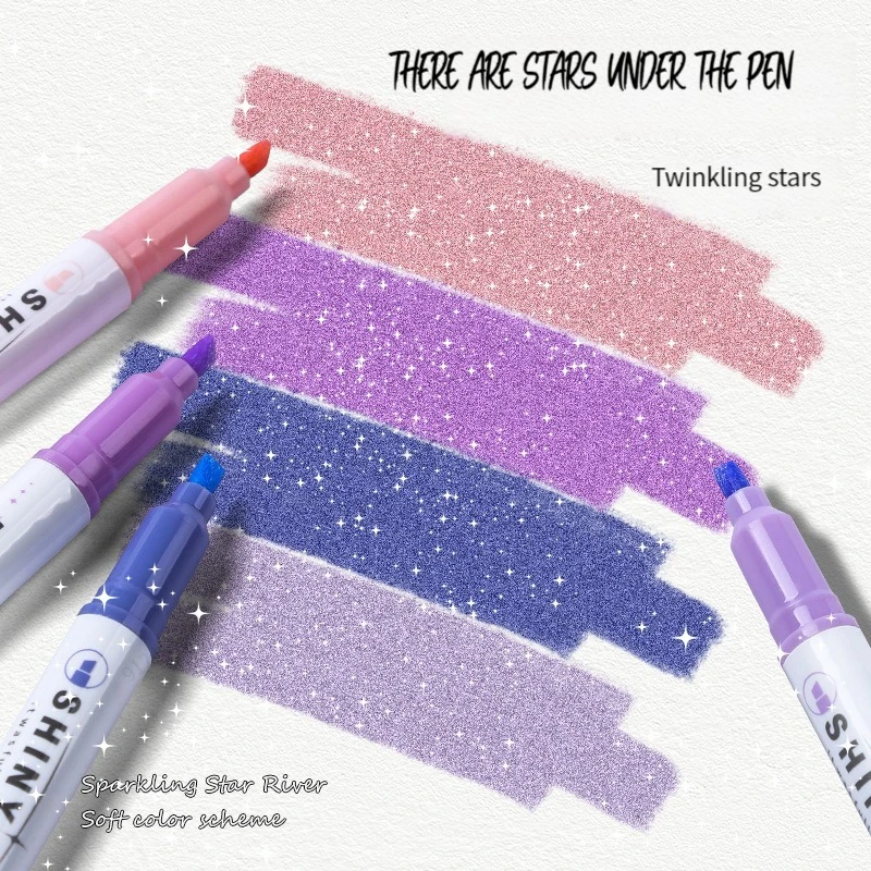 4 Farben/Box Kawaii Glitzer Textmarker Pastell Fein Pastell Textmarker Marker Scrapbook Gemalt Briefpapier Schulbedarf Image
