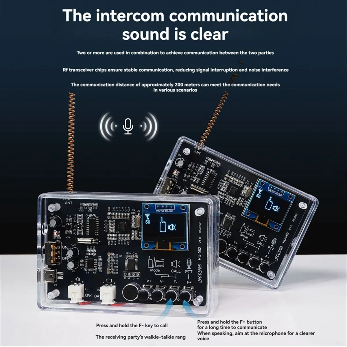 A64I 2set Walkie-Talkie FM Radio DIY Elektronische Kit 409,85 MHz Einstellbare Frequenz 87-108 MHz OLED Display DIY Löten Kit Image
