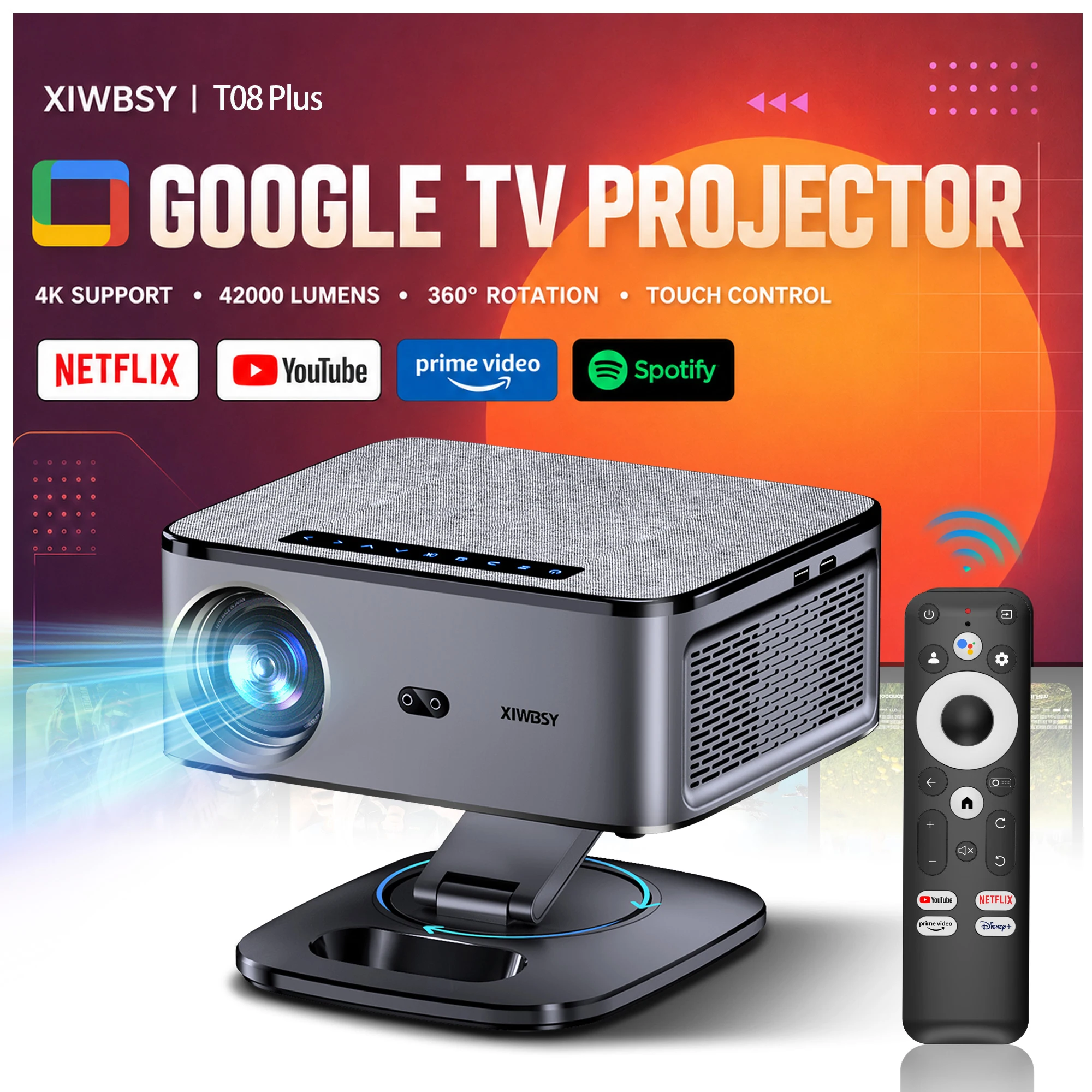 XIWBSY 2026 4K UHD Projektor 42000 Lumen Offizieller Google Projektor BT5.4 WiFi6 Android 14 Google TV Tagfahr-Filmbeamer