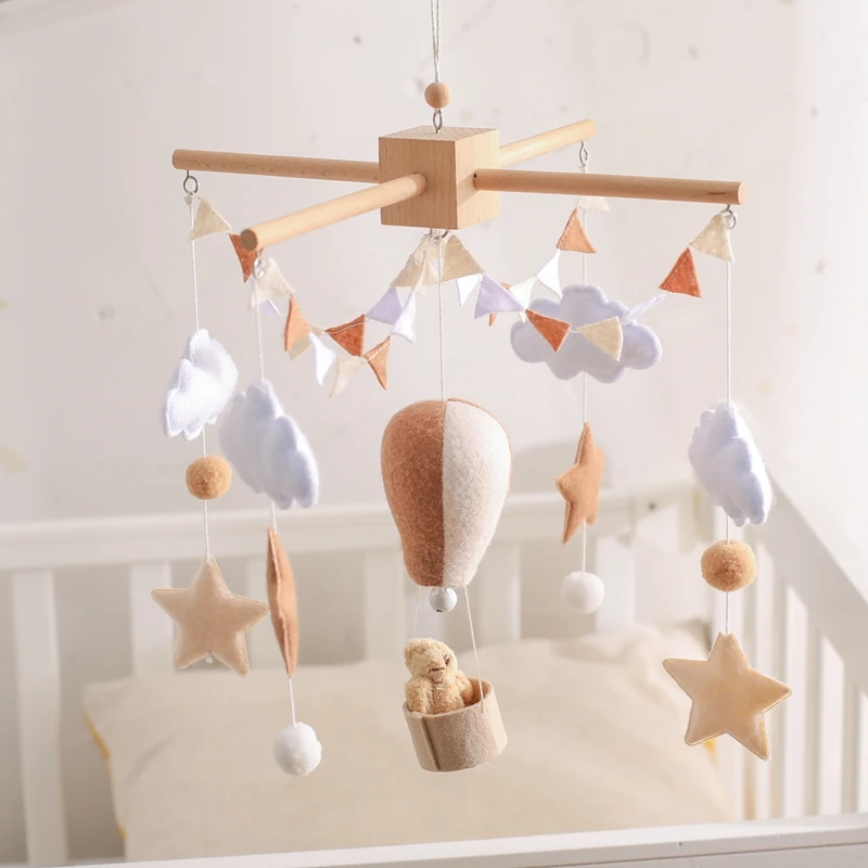 Babybett mobile Holzbett Glocke Rassel Spielzeug weichen Filz Heißluft ballon Wind Glockenspiel Anhänger Neugeborenen Komfort Bett Glocke Spielzeug Baby Geschenk Image