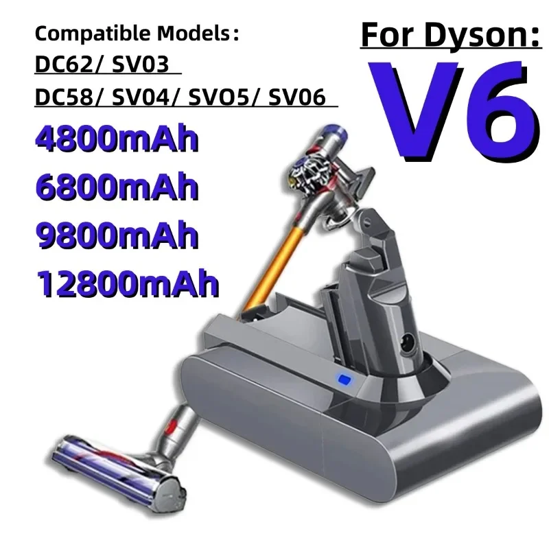 Dyson Staubsauger-Roboter-Akku mit großer Kapazität, 21,6 V, geeignet für Dyson V6 DC62 SV03 SV09 DC58 (4,8 Ah, 6,8 Ah, 9,8 Ah, 12,8 Ah) Image