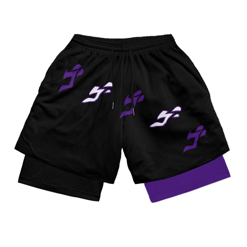 Sommer-Fitness-Shorts, Anime JoJo Bizarre Adventure, bedruckt, 2-in-1-Performance-Shorts, Fitness, schnell trocknend, Kompressionssport, kurze Hosen Image