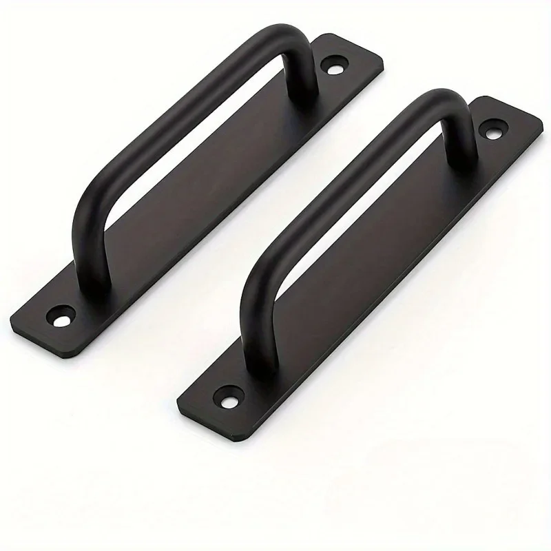 2 Stück Scheunentorgriffe, Schiebetürgriffe, schwarze Schrankgriffe, Türgriffe, Türgriffe aus Aluminiumlegierung mit Platte