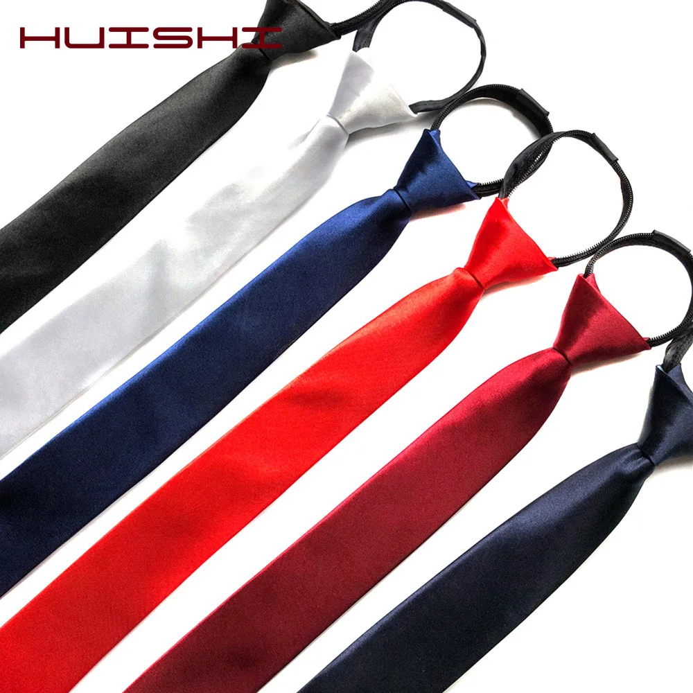 HUISHI Vorgebundene Herren-Krawatte mit Reißverschluss, schmal, rot, schwarz, blau, einfarbig, schmal, schmal, Unterhaltungsfeier