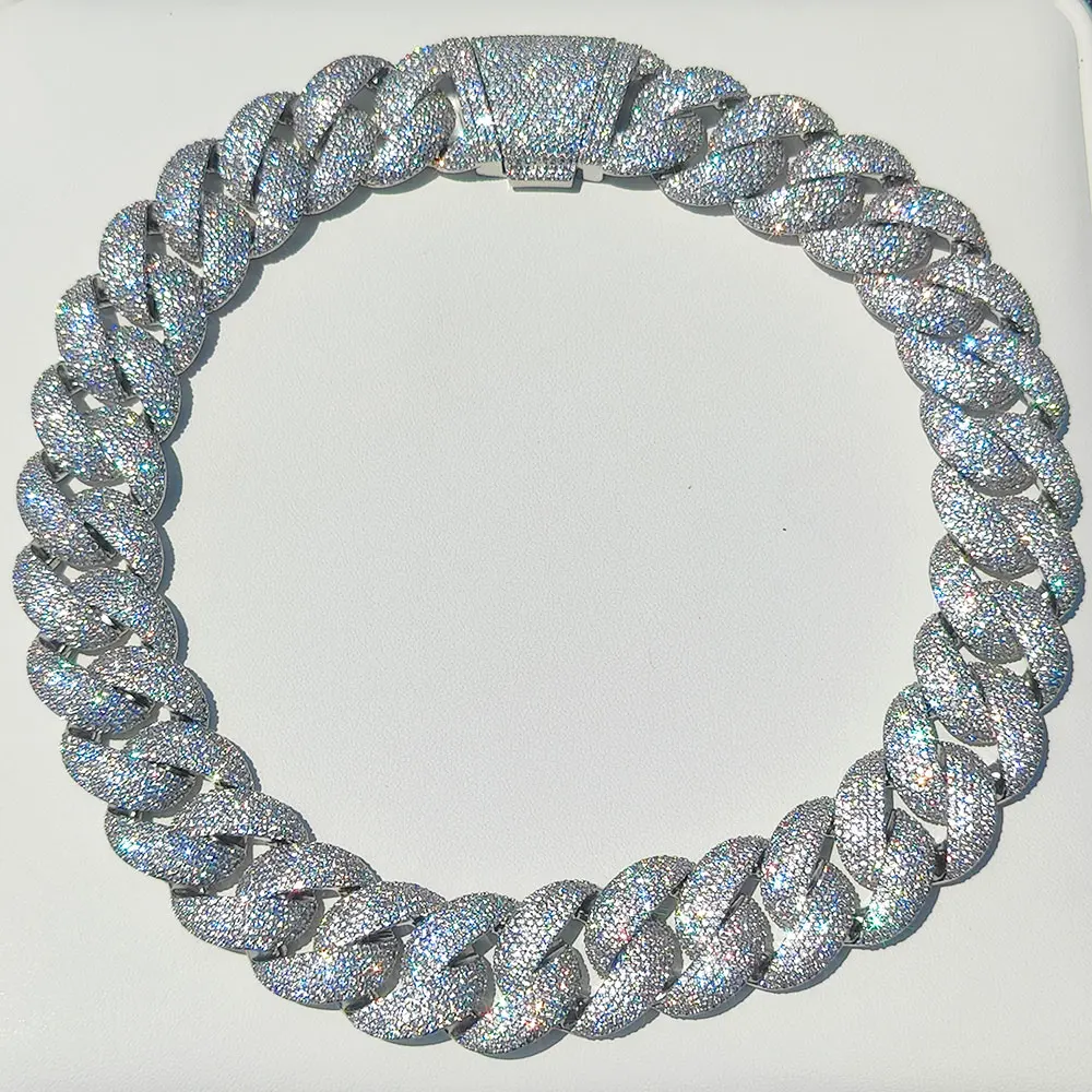Luxuriöse 24MM 6-reihige Cluster 5A Diamant Voll Vereiste Kubanische Gliederkette Silber/18k Vergoldet Bling CZ Bubble-Kette für Herren und Damen Image