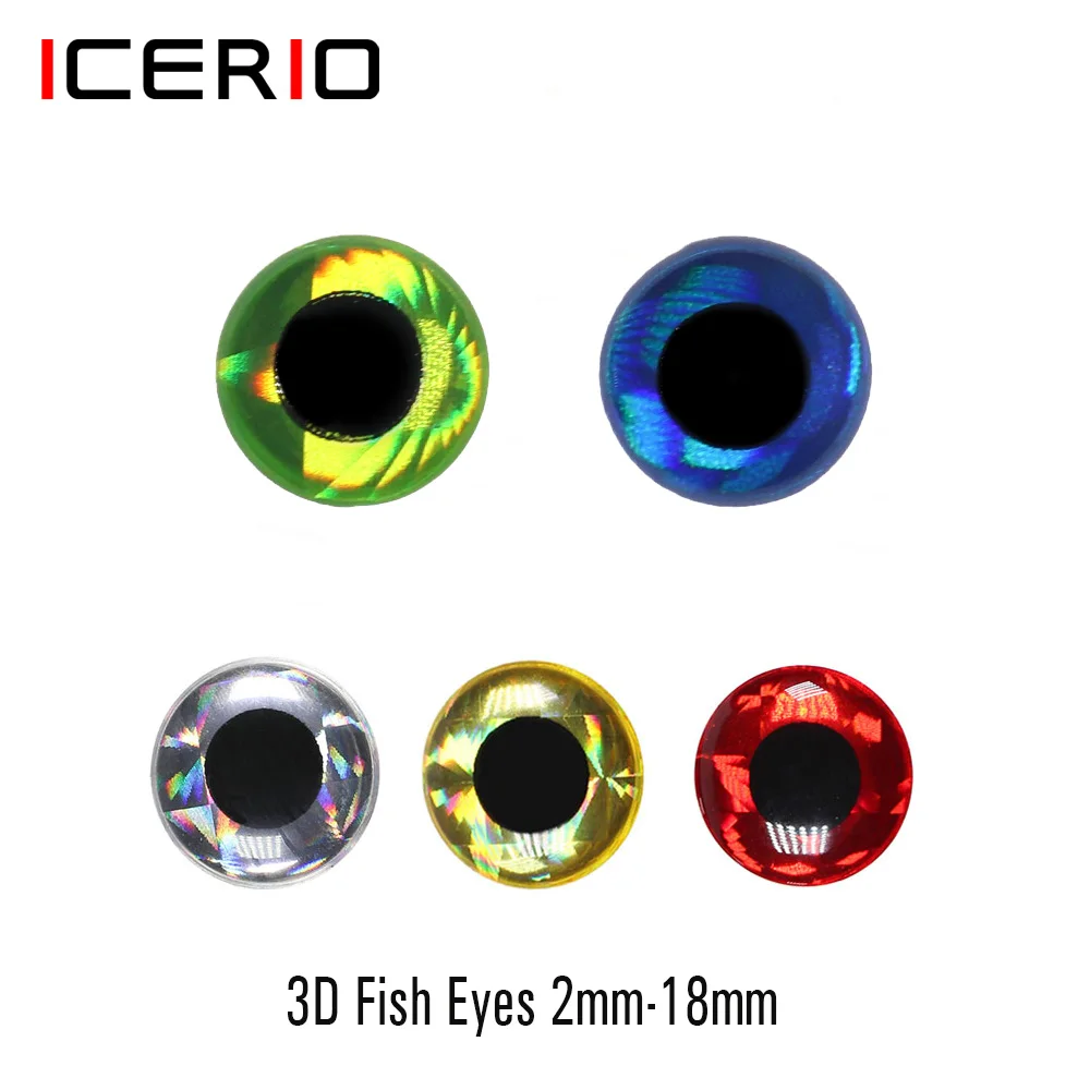 ICERIO 100PCS 2mm ~ 18mm Holographische Epoxy 3D Fisch Augen Streamer Fliegen Salzwasser Fliegen Angeln Lockt jig Köder Machen Material Image