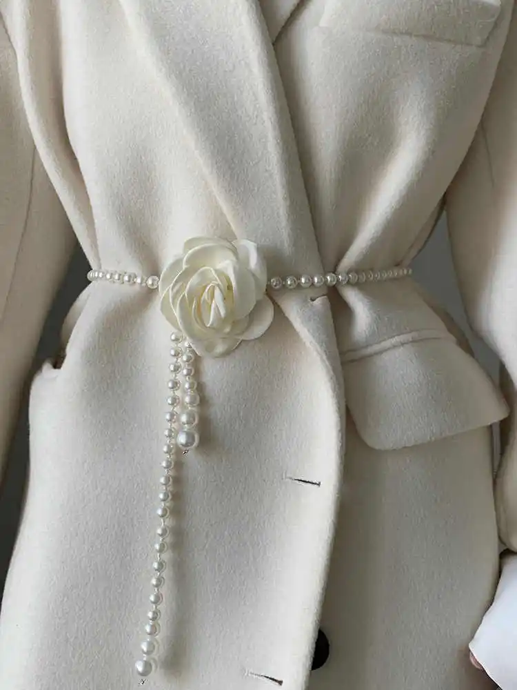 1 stücke Perle Taille Gürtel frauen Neue Stil Kamelie Dekorative Vielseitig Taille Gürtel Passenden Kleid Mantel Jacke Mode Elegante gürtel Image