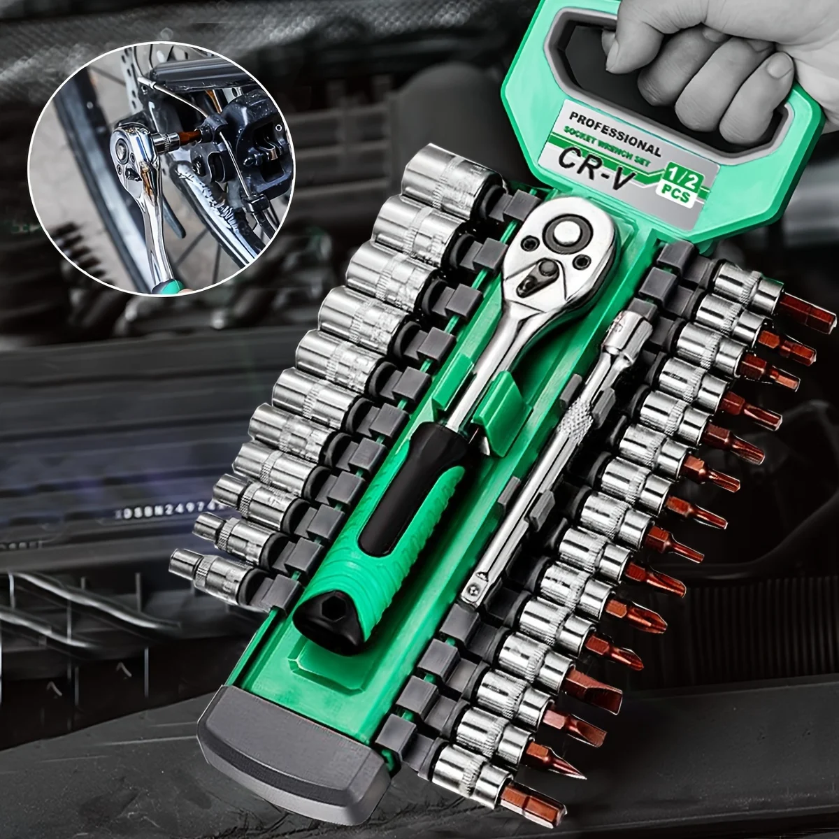 1/4 Zoll Ratschen-Steckschlüsselsatz, Mechaniker-Werkzeugsatz und Steckschlüsselsatz mit umkehrbarem Ratschengriff und Verlängerung mit Schnellverschluss Image