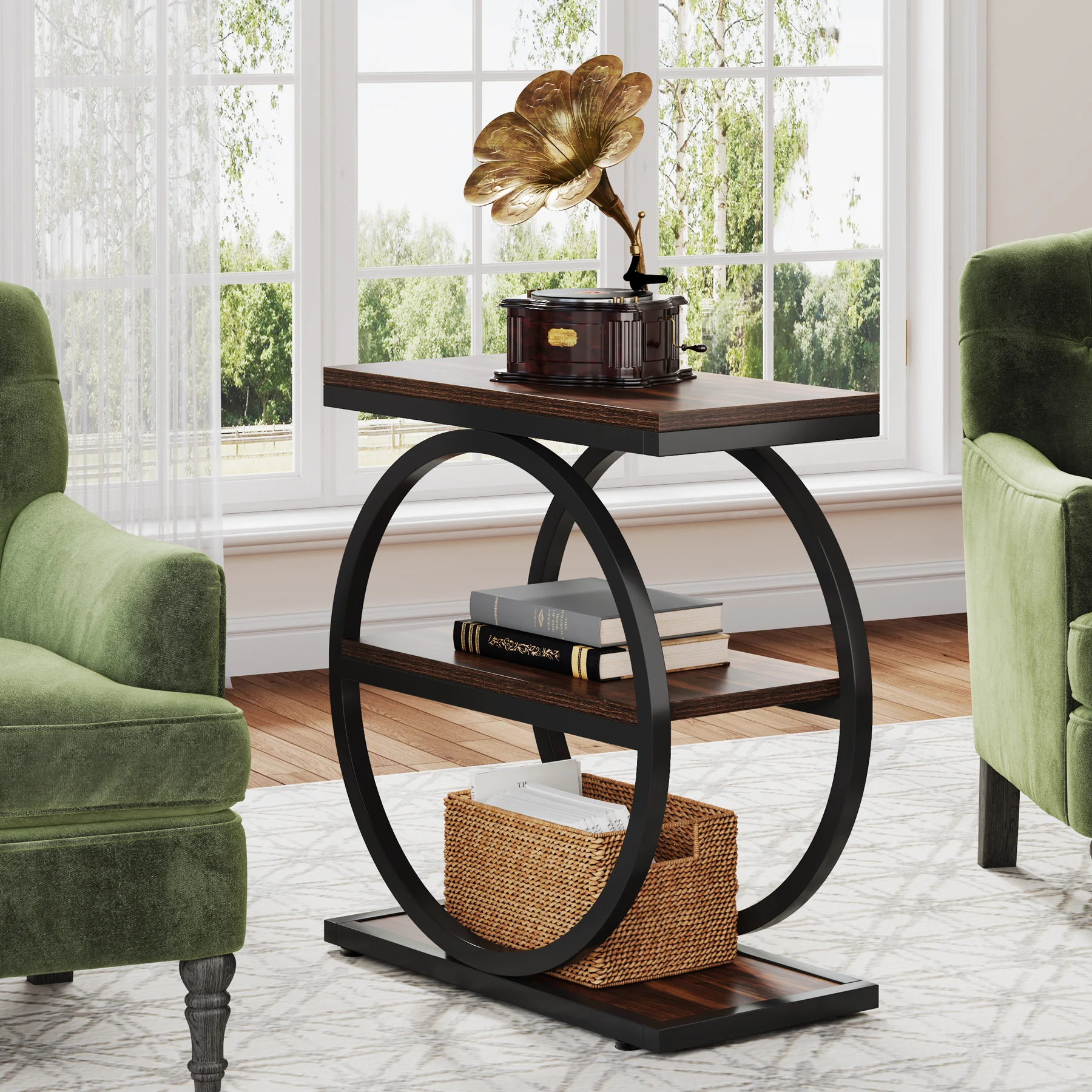 Tribe signs Beistell tisch, schmaler Beistell tisch mit 3 Ablage fächern, hölzerner Beistell tisch, industrieller kleiner Sofa-Beistell tisch