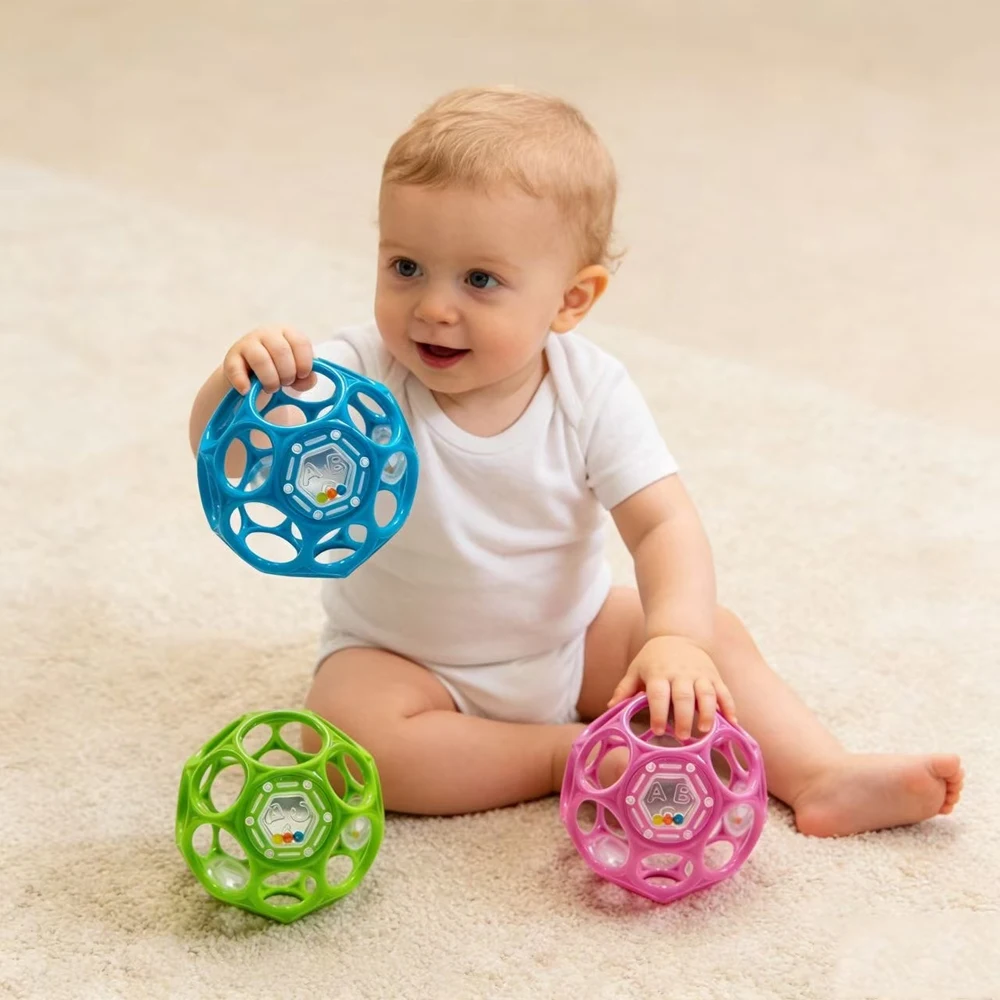 Baby Hohlball mit Rassel, Weiches Greifspielzeug zur Frühförderung der Hand-Augen-Koordination für Jungen und Mädchen Image