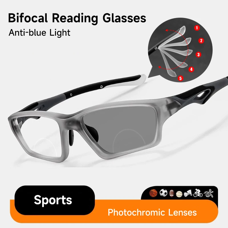 Sport Bifokale Lesebrille Mann Photochrome Anti-blaues Licht +1,0 Bis +4,0 TR90 Rahmen Brillen Hohe Qualität brillen Leser Image