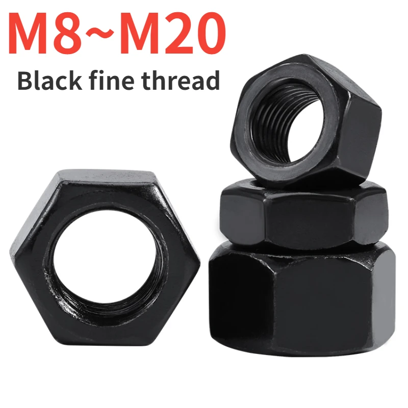 Sechskantmutter mit Feingewinde M8x1 M10x1 M10x1,25 M12x1 M12x1,25 M12x1,5 M14x1,5 M16x1,5 M18x1,5 M20x1,5 Muttern aus schwarzem Kohlenstoffstahl Image