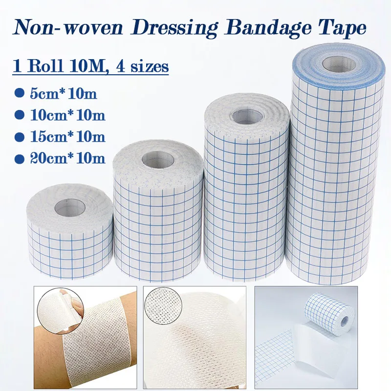 1 Rolle 10 m Wundverband, 4 Größen, nicht gewebtes medizinisches Klebeband, atmungsaktives, selbstklebendes medizinisches Fixierungsband Image