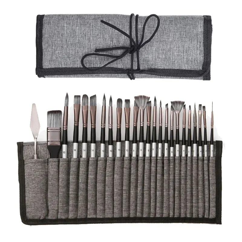 Professionelles 24-teiliges Künstlerpinsel-Set – verschiedene flache, runde, Fächer- und Detailpinsel mit hochwertigen weichen Borsten und Holzhaaren Image