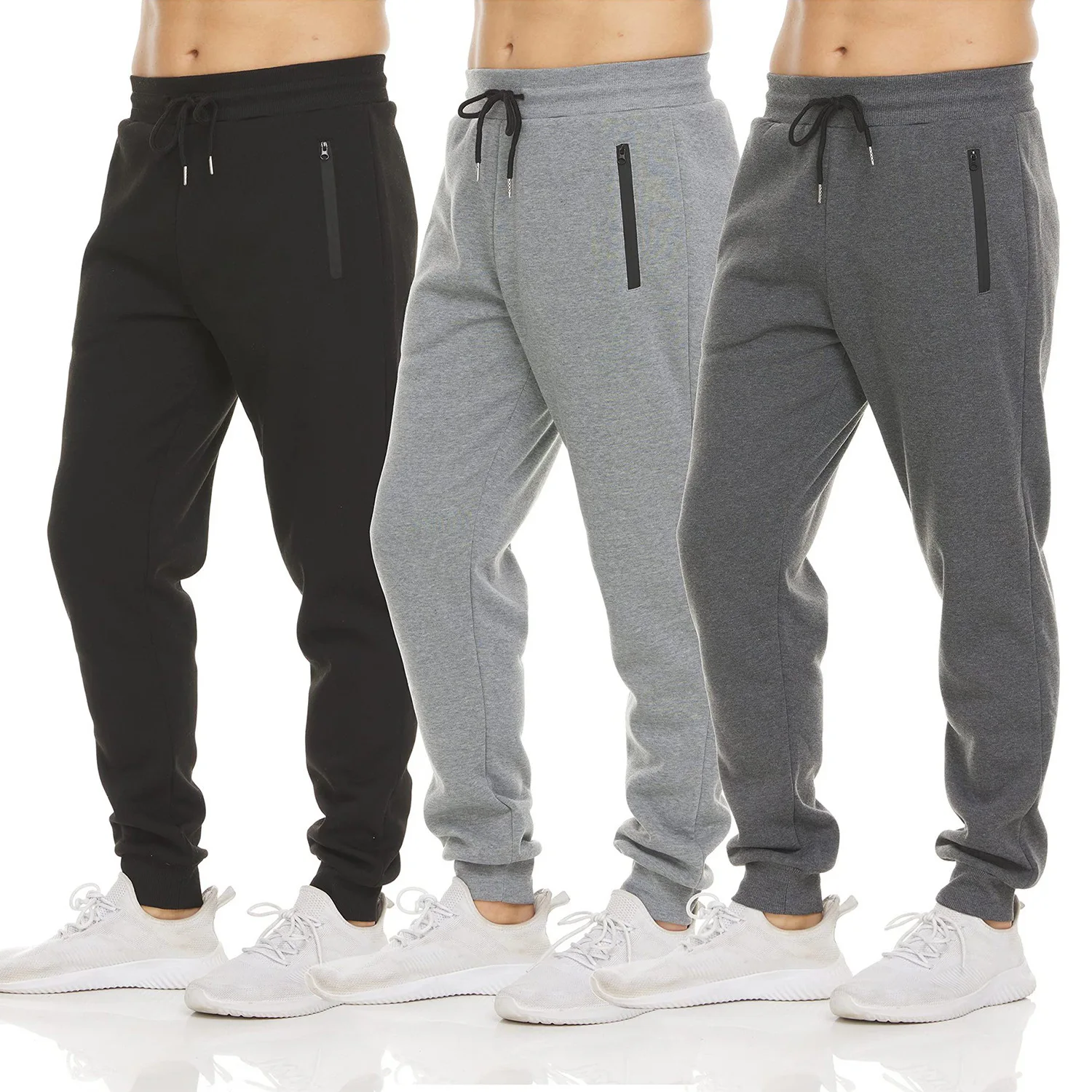 2024 new Sweatpants Streetwear Trousers Men Pants Solid color Drawstring Zipper Pockets Cargo Pants Men Overalls Running pants Image