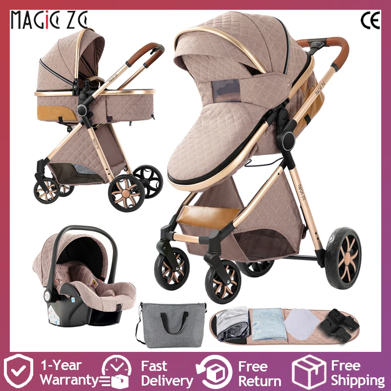 Luxuriöses 3-in-1-Reisesystem für Kinderwagen mit Autositz, sicherer Kinderwagen für Kleinkinder, glatte Räder, bequeme Fahrt für den Winter