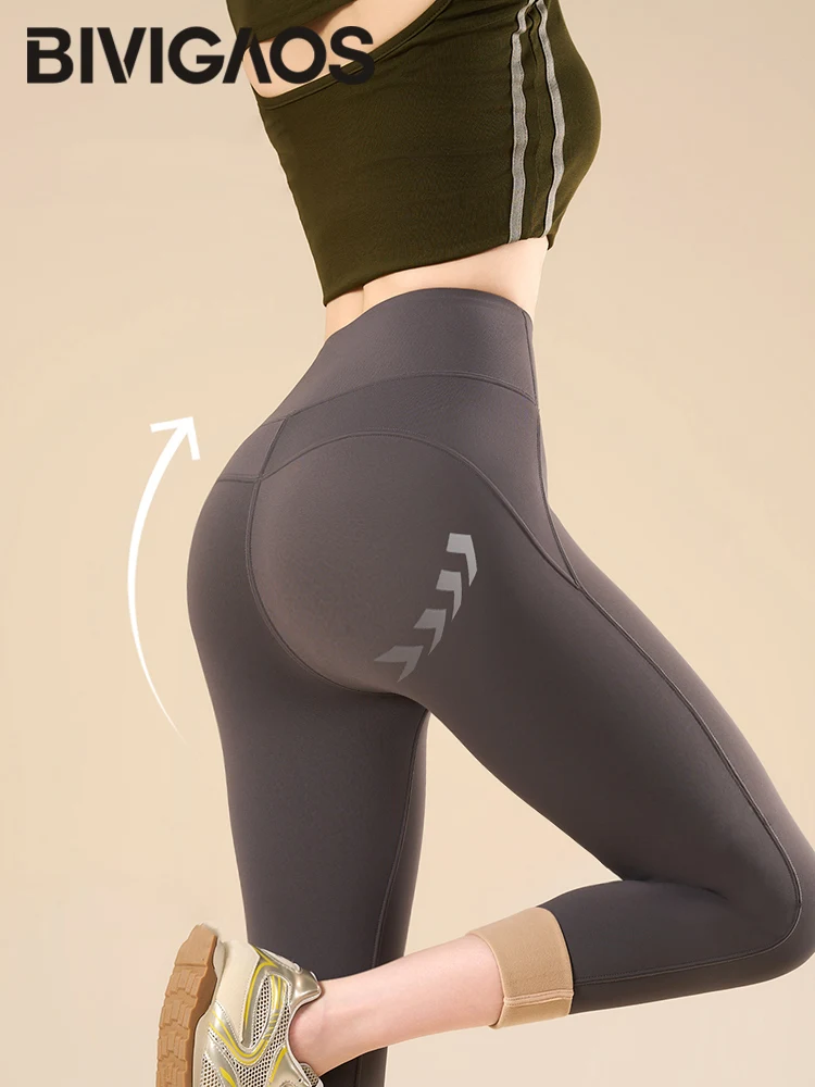 BIVIGAOS Herbst Winter Neue Dünne Fleece Sharkskin Leggings Frauen Hohe Taille M Butt Heber Eng Yoga Hosen Sport Fitness Leggings Image
