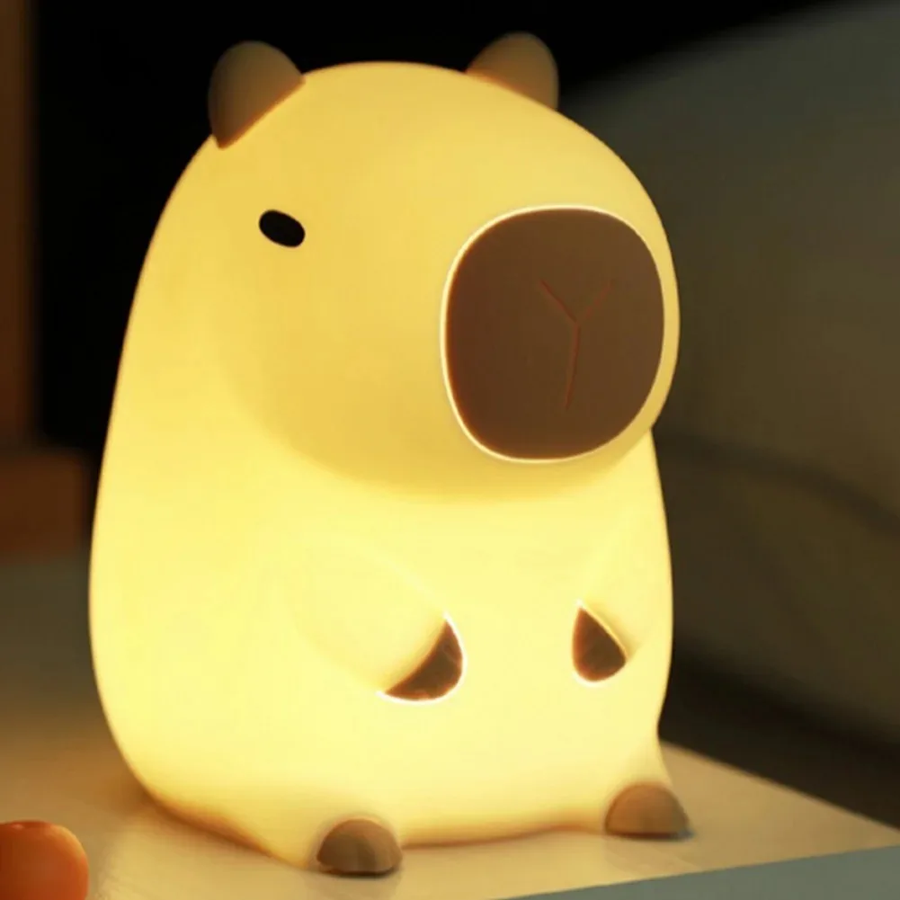 GGbingo Niedliches Capybara-Nachtlicht, wiederaufladbare Silikon-Pat-Lampe mit dimmbarer Berührung für Kinderzimmer und Kinderzimmer Image