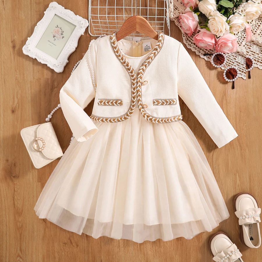 Süßes neues Kleid für Mädchen im Herbst, flauschiges Prinzessinnenkleid – weiß Image