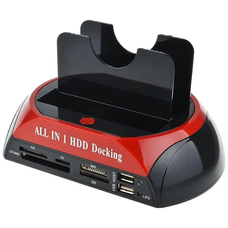 USB 2.0 zu IDE SATA Festplatte OTB Klon Dock All-in-One HDD Dockingstation Dual Bay 2,5 Zoll 3,5 Zoll eSATA mit Kartenleser Image