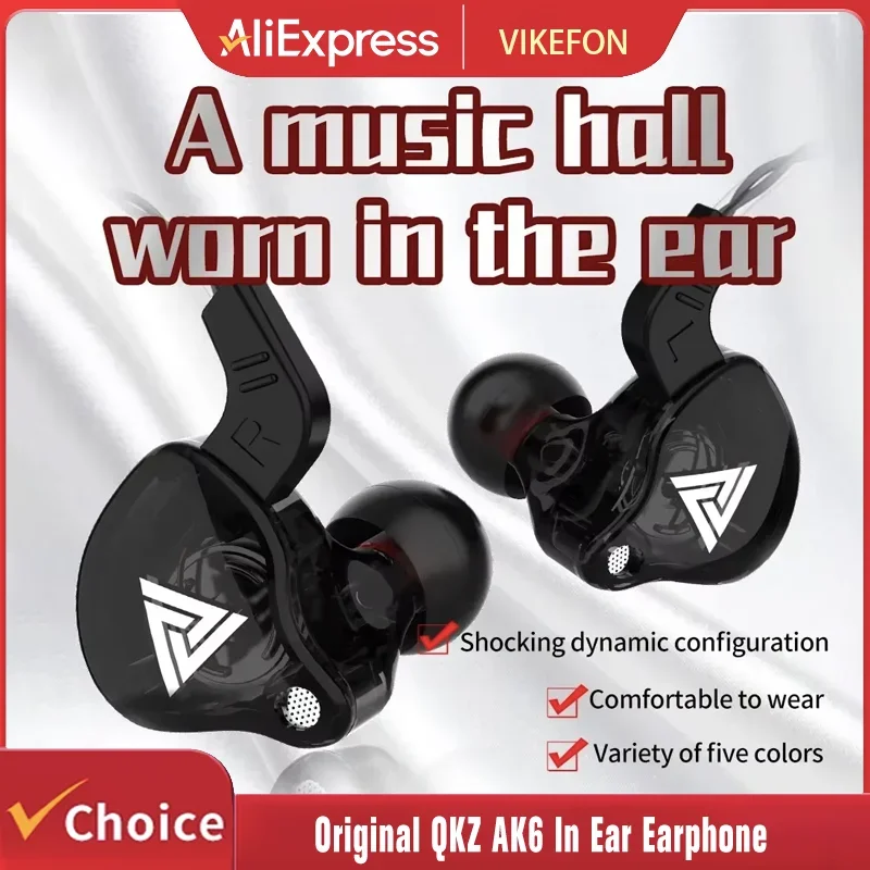 Original QKZ AK6 In-Ear-Kopfhörer 6, dynamische Treibereinheit, Kopfhörer mit Mikrofon, Stereo, Sport, HiFi, Subwoofer, Headset, Monitor-Ohrhörer Image