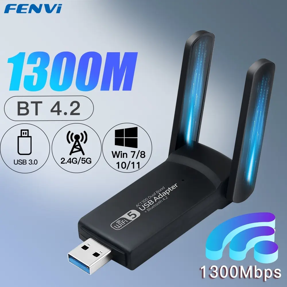 FENVI USB 3.0 WiFi-Adapter 1300 Mbit/s für Bluetooth 4.2 Dual Band 2,4 G/5 GHz USB-Netzwerkkarte Wireless-Empfänger für Desktop-Laptop Image