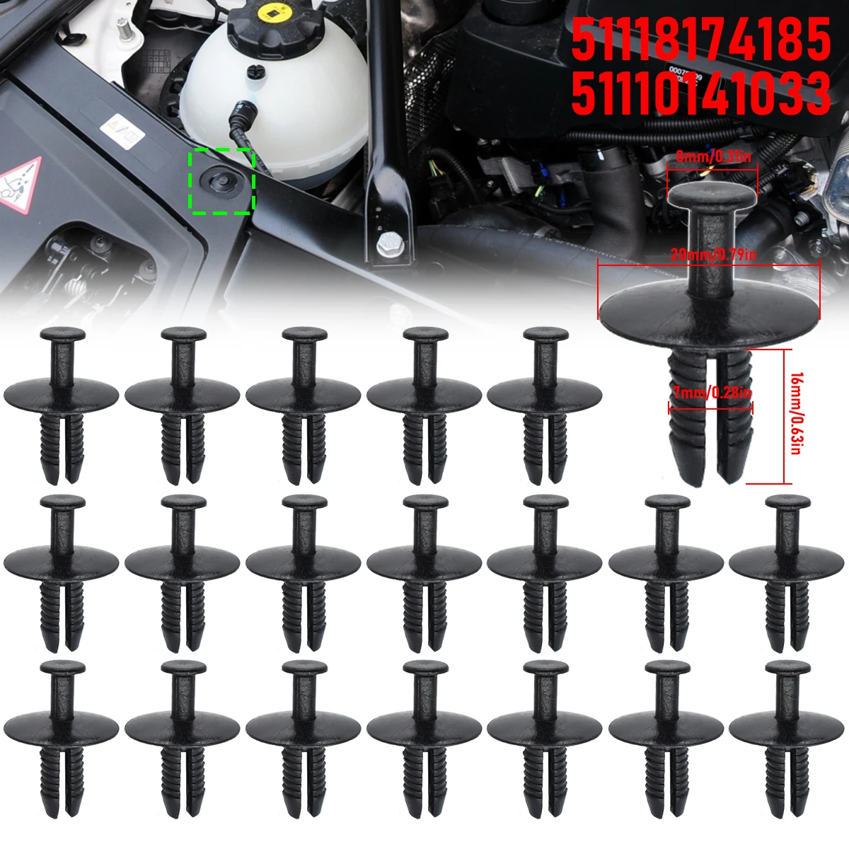 20x 7mm Stoßstange Fender Liner Radlauf Tür Sill Clips Für BMW E46 E93 E38 E65 E66 F07 f10 F11 X3 E83 Z3 E36 Z4 E85 51118174185 Image