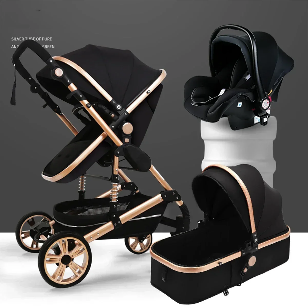 Kinderwagen 3-in-1-Kinderwagen, zusammenklappbar, zweiseitig, für Kinder, vier Jahreszeiten, Kinderwagen, Kinderwagen, hohe Landschaft, Neugeborene, Reisen Image