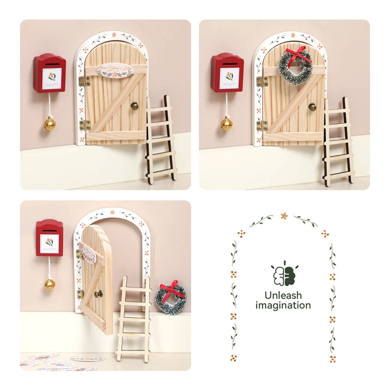 Montessori Baby Spielzeug Requisiten Cartoon Elf Tür Zimmer Dekoration Puppenhaus Mini Hause Dekorationen Holz Märchen Elf Tür Dekoration