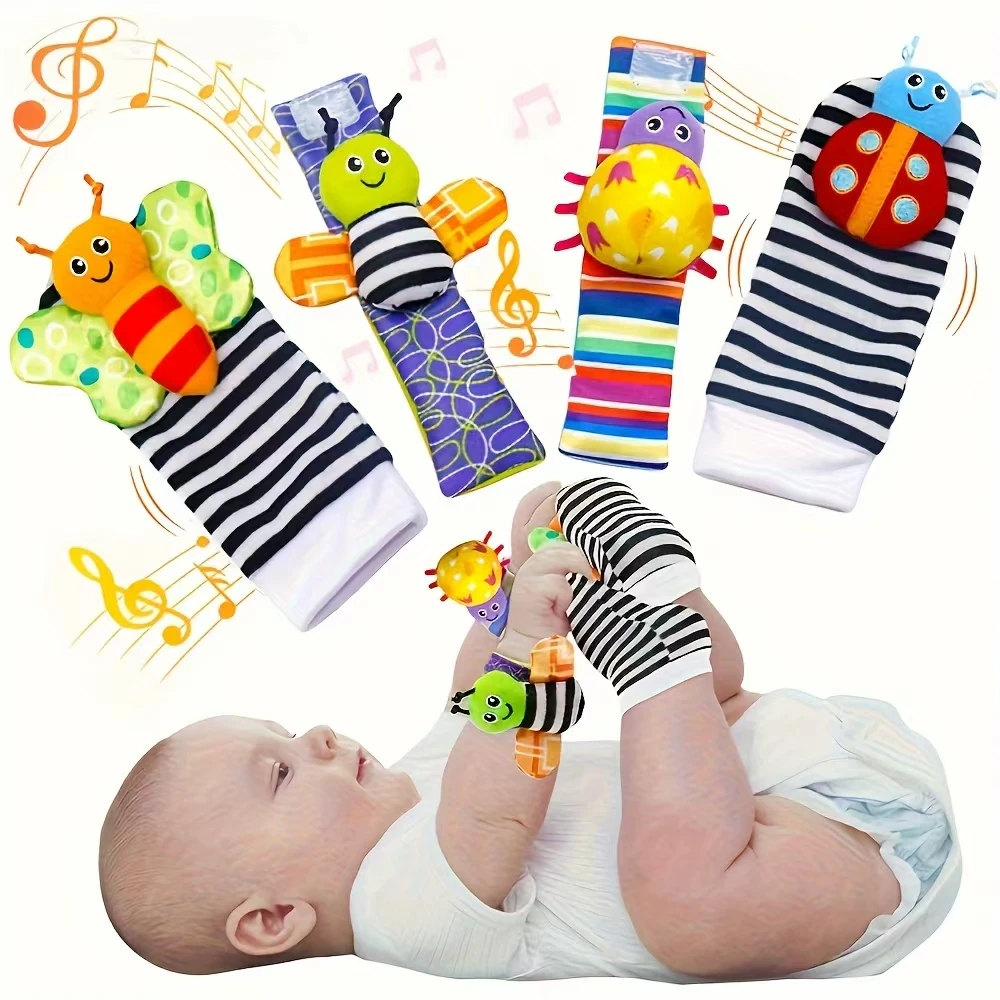 4 Stück entzückende Baby-Rasselsocken-Spielzeuge – perfekt für Kinder – stimulieren das Lernen und bieten Zahnenspaß! Image