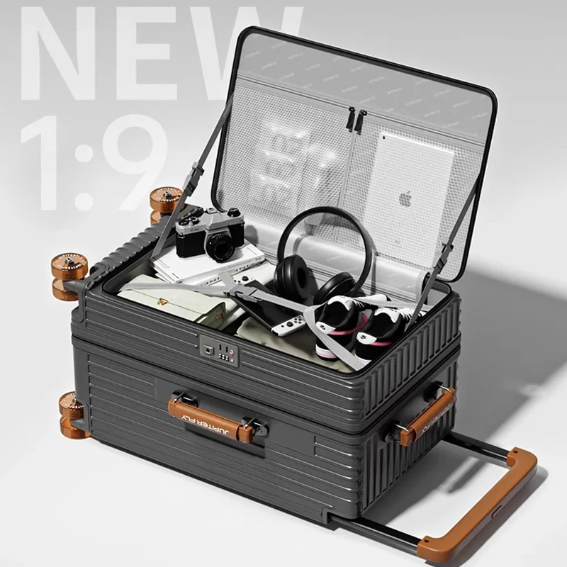 MUXING Breites Trolley-Gepäck mit Frontöffnung, multifunktional, für Damen, 20 Zoll, klein, leicht, Boardingbox, 24 Zoll Herrenkoffer