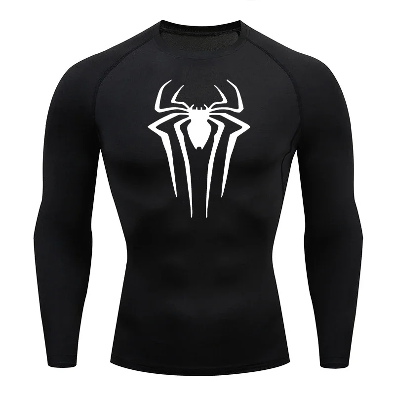 Langarm-Kompressionsshirts mit Spinnen-Aufdruck für Herren, Fitnessstudio, Workout, Rashguard, Unterhemden, Baselayers, sportliche, schnell trocknende T-Shirts Image