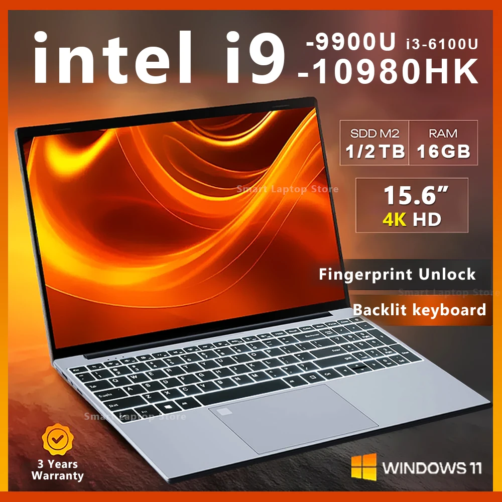 15,6-Zoll-Laptop Intel i9 10980HK/i9 9900U/i3 Windows 11 Gamer-PC 16GB RAM Computer 1TB 2TB SSD Fingerabdruck-Entsperrung Tastaturbeleuchtung Image