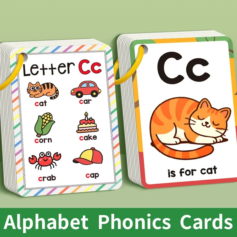 Alphabet-Phonik-Lernkarten für Kleinkinder - Englische Buchstaben-Lernspielzeuge Vorschul-ABC-Vokabelkarten Image
