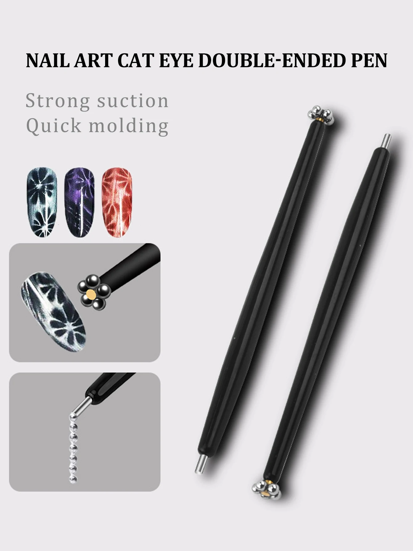 Doppelseitiger Nail Art Cat Eye Pen, starker Saugnapf, magnetischer Stick für Cat Eye Gel, schnelles Formen, Maniküre-Werkzeug ﻿ Image