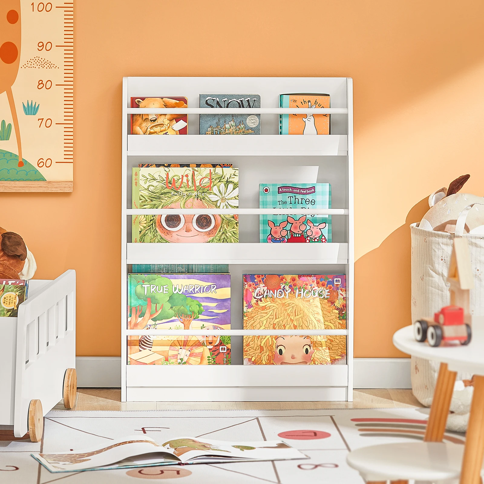 SoBuy KMB45-W Kinderregal Bücherregal für Kinder Wandregal Aufbewahrungsregal mit 3 Ablagen für Bücher und Deko