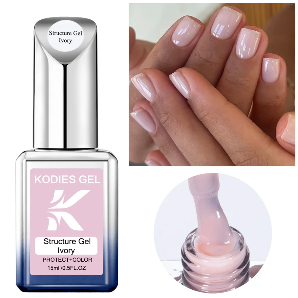 KODIES GEL Gel-Nagellack auf Gummibasis, 15 ml, französische Maniküre, Elfenbein, natürliche Pastellfarbe, UV-Struktur, Gel-Hybrid-Lack, Maniküre Image