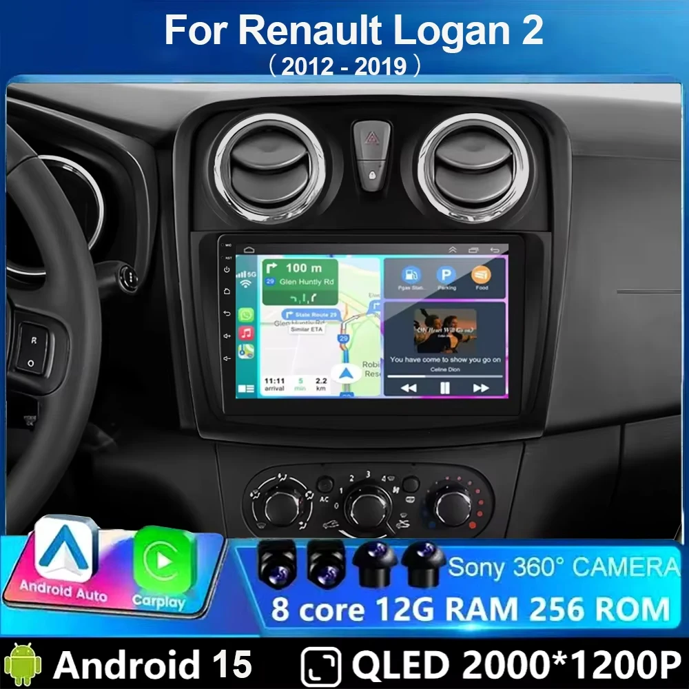 Android 15 Autoradio für Renault Logan 2 2012 - 2019 Sandero 2 2014 - 2019 Multimedia Navigation Carplay DVD-Haupteinheit KEIN 2 Din Image