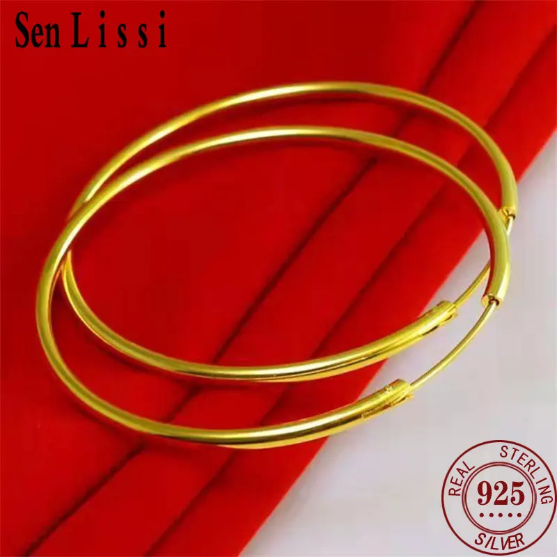 Senlissi – 18 Karat vergoldete Creolen für Damen, 925er-Sterlingsilber, 2,0 mm, modischer Ohrring, Goldringe, Roségold, C Mohamedь K®maa