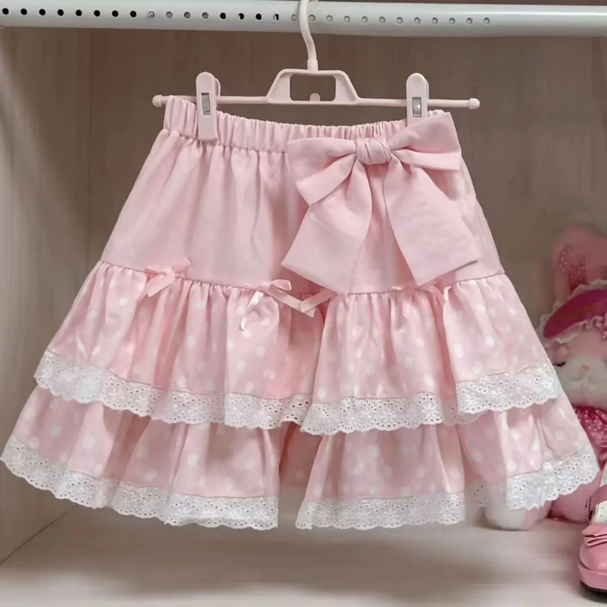 Japanischen Stil Lolita Rüschen Kuchen Mini Rock Gothic Sommer Frauen Polka Dot Print Rosa Rock Kawaii Mädchen Koreanische Schleife Y2k Rock