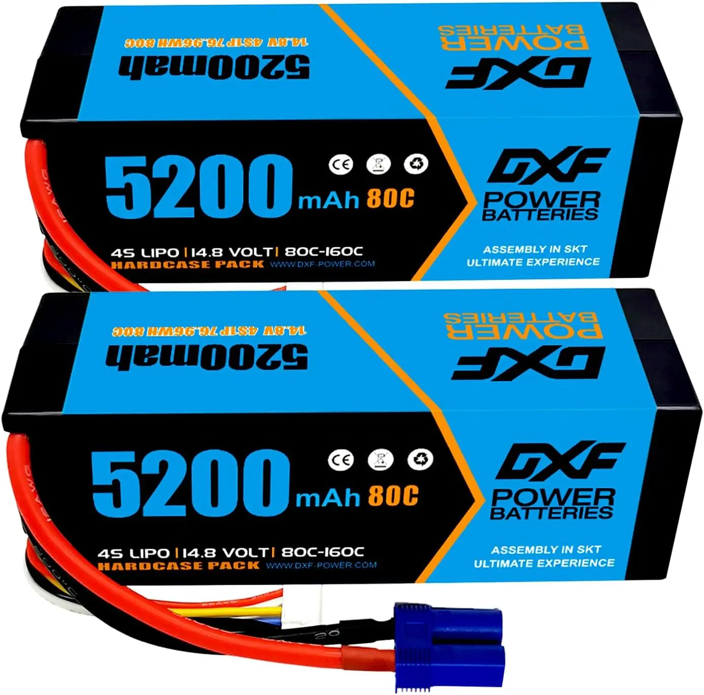 DXF 4S Lipo-Akku 14,8 V 80 C 5200 mAh mit EC5-Stecker Hardcase für 1/8 Buggy Truggy Offroad Boot Auto Boot LKW RACING Hubschrauber Image