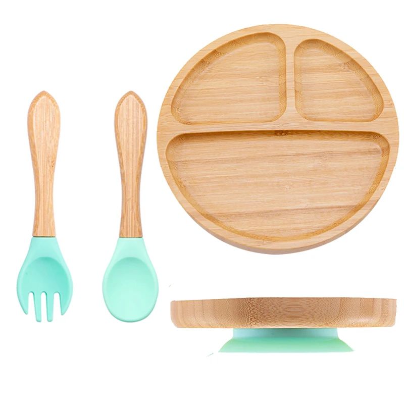 Bopoobo 3 Teile/satz Baby Bambus Sauger Platten Gabel Löffel Sets Nicht-slip Geschirr kinder Fütterung Gerichte BPA FREI dropshipping