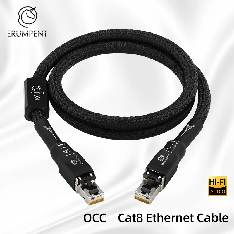 ERUMPENT Hi-End OCC HiFi Cat 8 Ethernet-Kabel RJ45-Anschluss High Speed 40 Gbit/s 2000 MHz LAN-Netzwerkkabel für Router Laptop Image