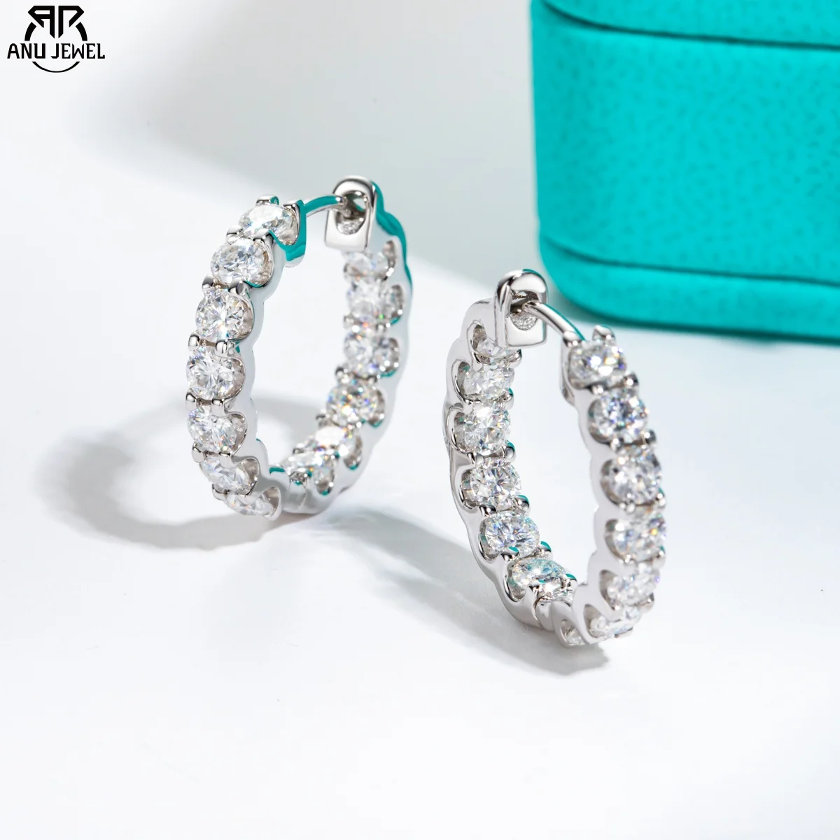 AnuJewel 3 mm 2,6 cttw D Farbe Moissanit Creolen 925 Sterling Silber Luxus Huggie Ohrring für Frauen Schmuck Großhandel
