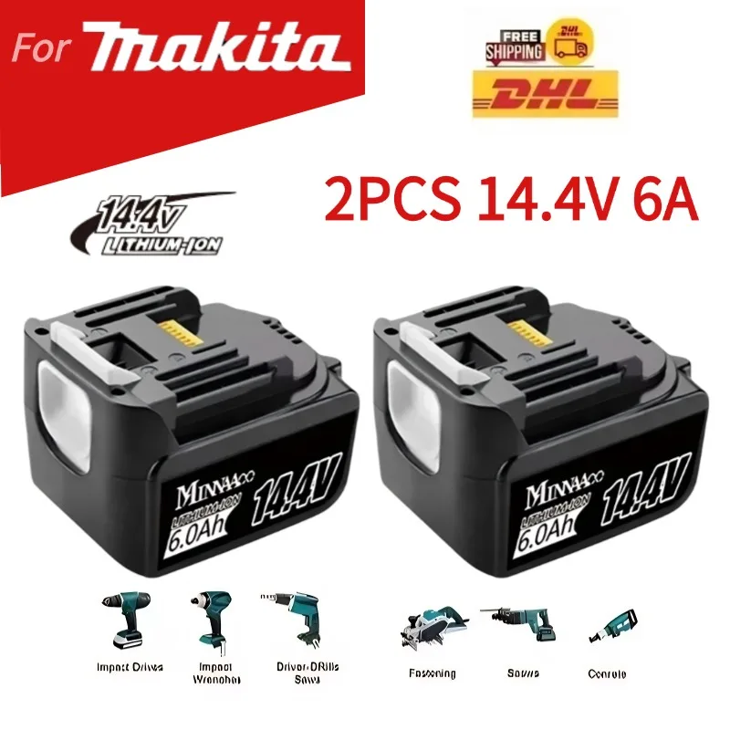  Neues 14,4 V Original für Makita Elektrowerkzeuge 6,0 Ah BL1460 BL1430 1415 194066-1, 6,0 Ah wiederaufladbare Li-Ionen-Makita-Batterien Image
