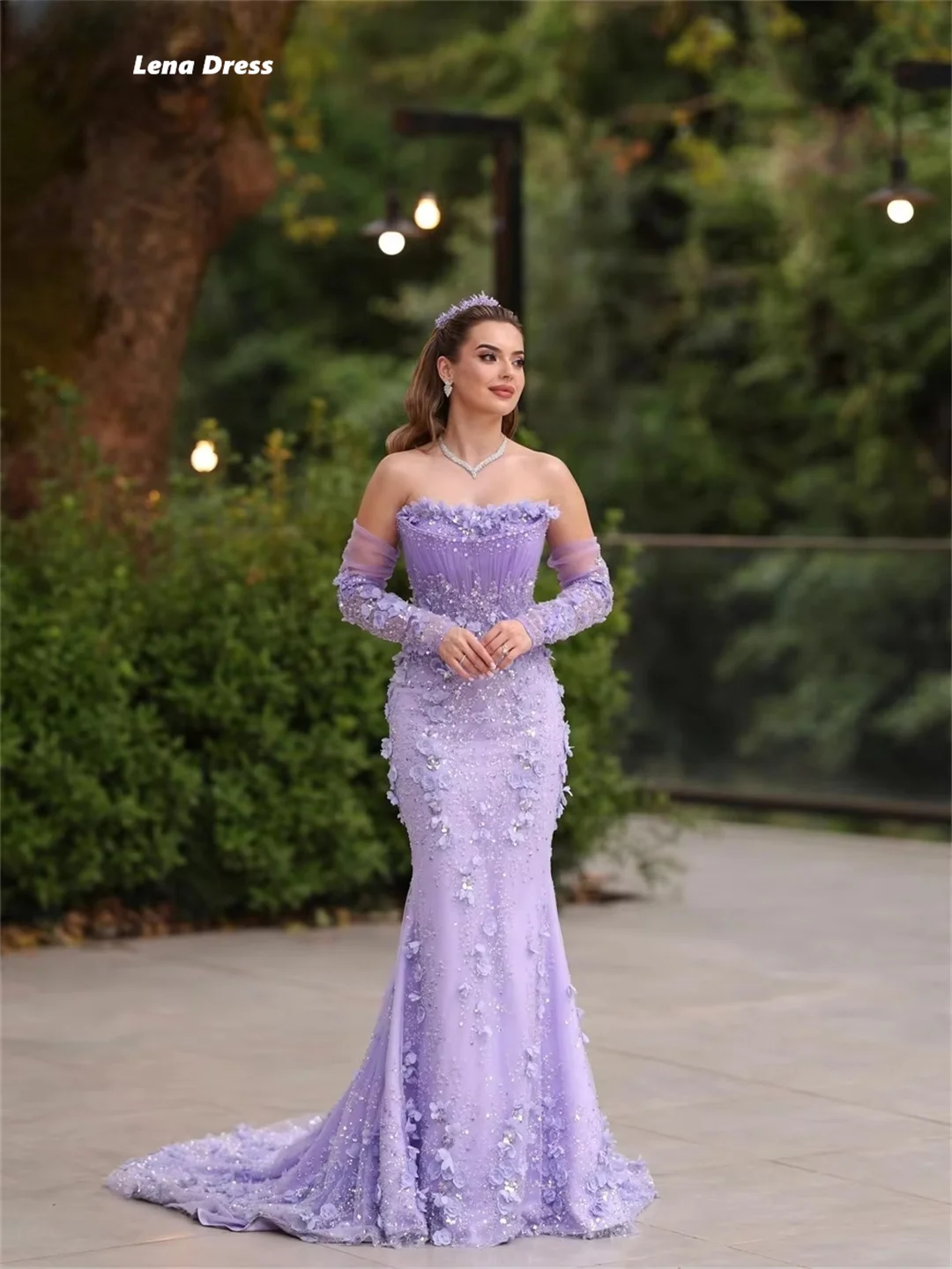 Lena Abendkleider für Damen, elegante lange Kleider für besondere Anlässe, Fischschwanz, schulterfrei, luxuriöses Ballkleid 2025, Party Image